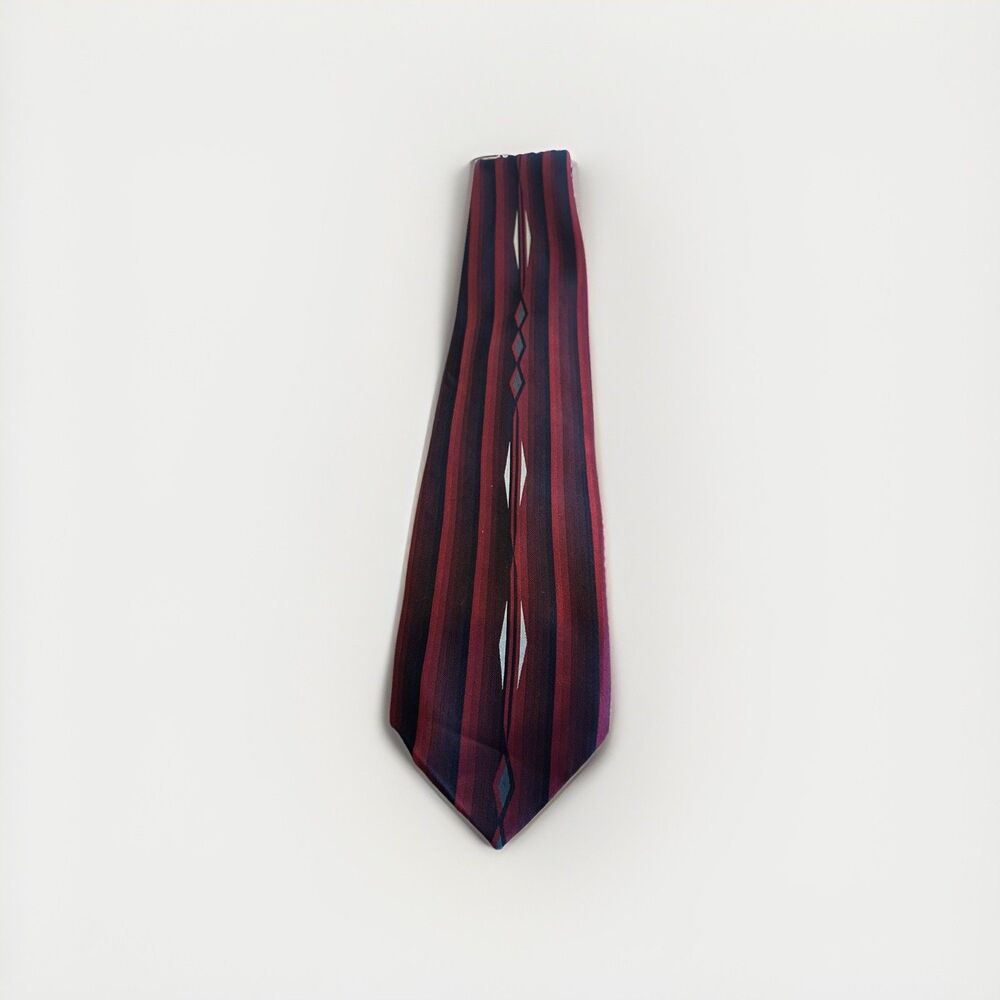 Vintage Pierre Cardin Mens Tie Red & Gray Art Deco Geometric  Design 100% Silk